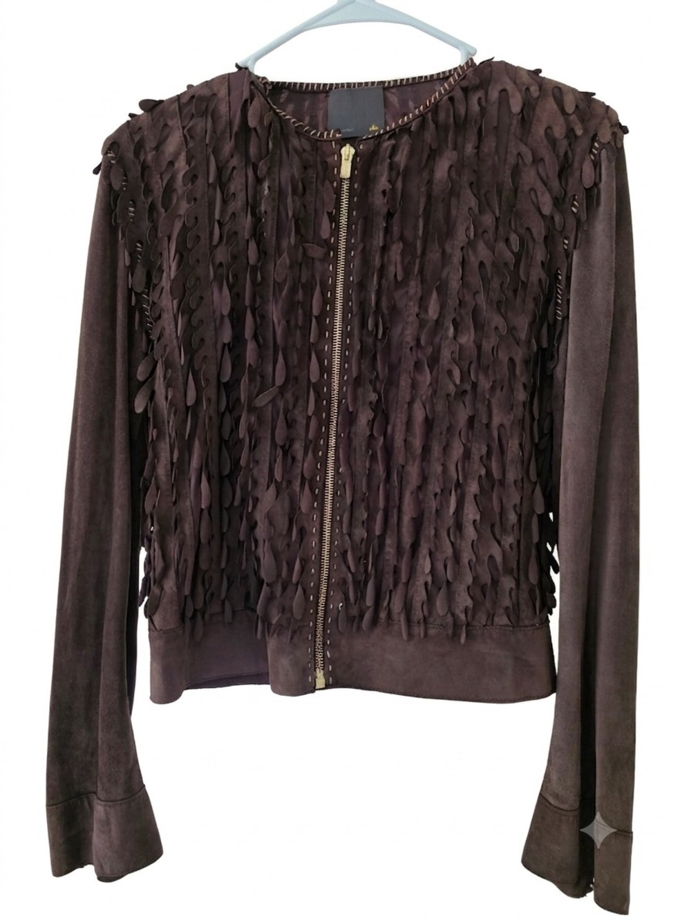 Women's Suede Fringe Zip Jacket - Dark Brown